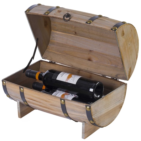 Vintiquewise Wooden Wine Barrel Shaped Treasure Chest Vintage Decorative Wine Holder, Natural QI003665N